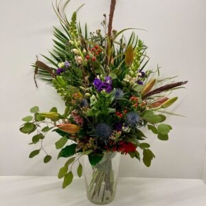 rouwboeket vele kleuren mogelijk , evt incl vaas , lelie , eustoma, roos ,leeuwebek,natuurlijke produkten